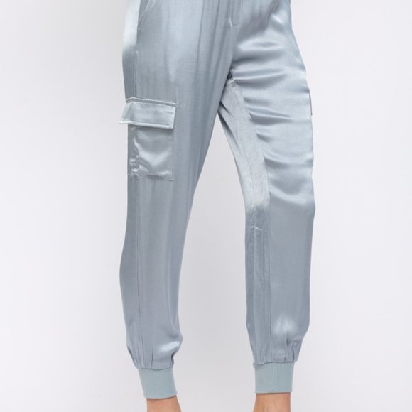 Blue Satin Joggers - Picture 1 of 4